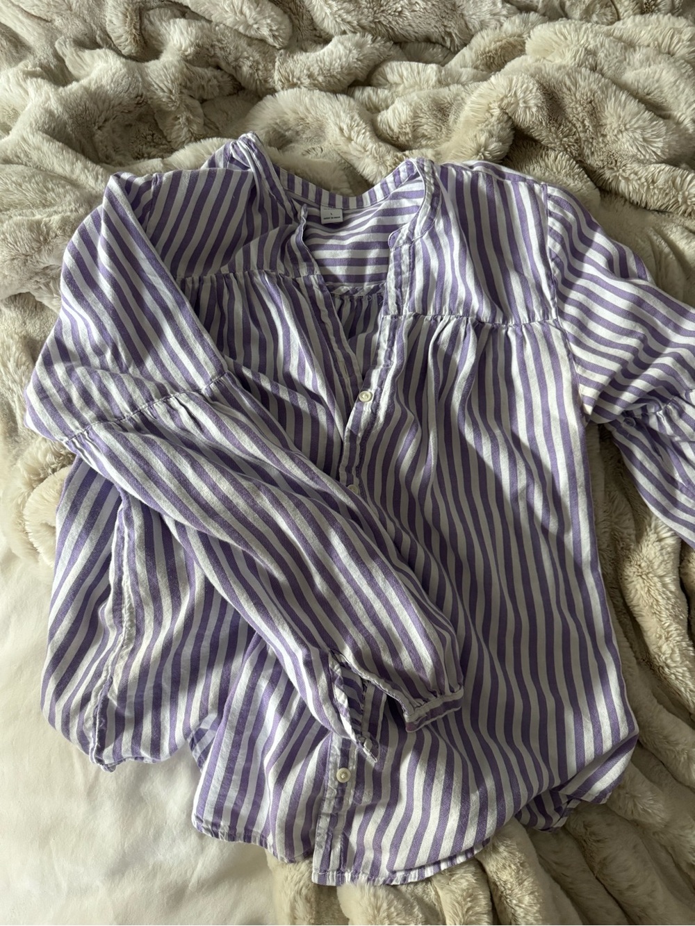 Old Navy Lavender and White Striped Button-Front Top